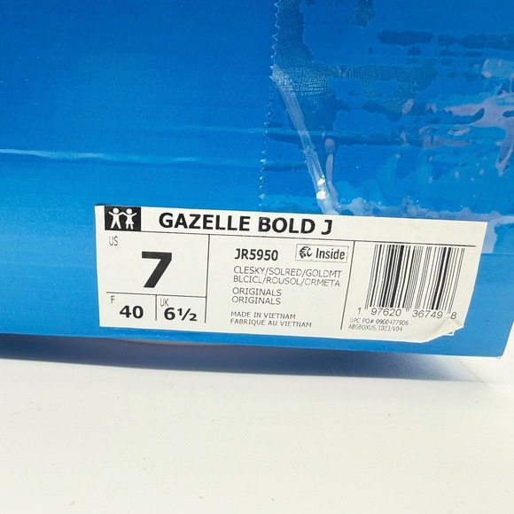 adidas Gazelle Bold J Size 7 Big Kids Sneakers Sky Solar Red JR5950, New - Picture 9 of 9